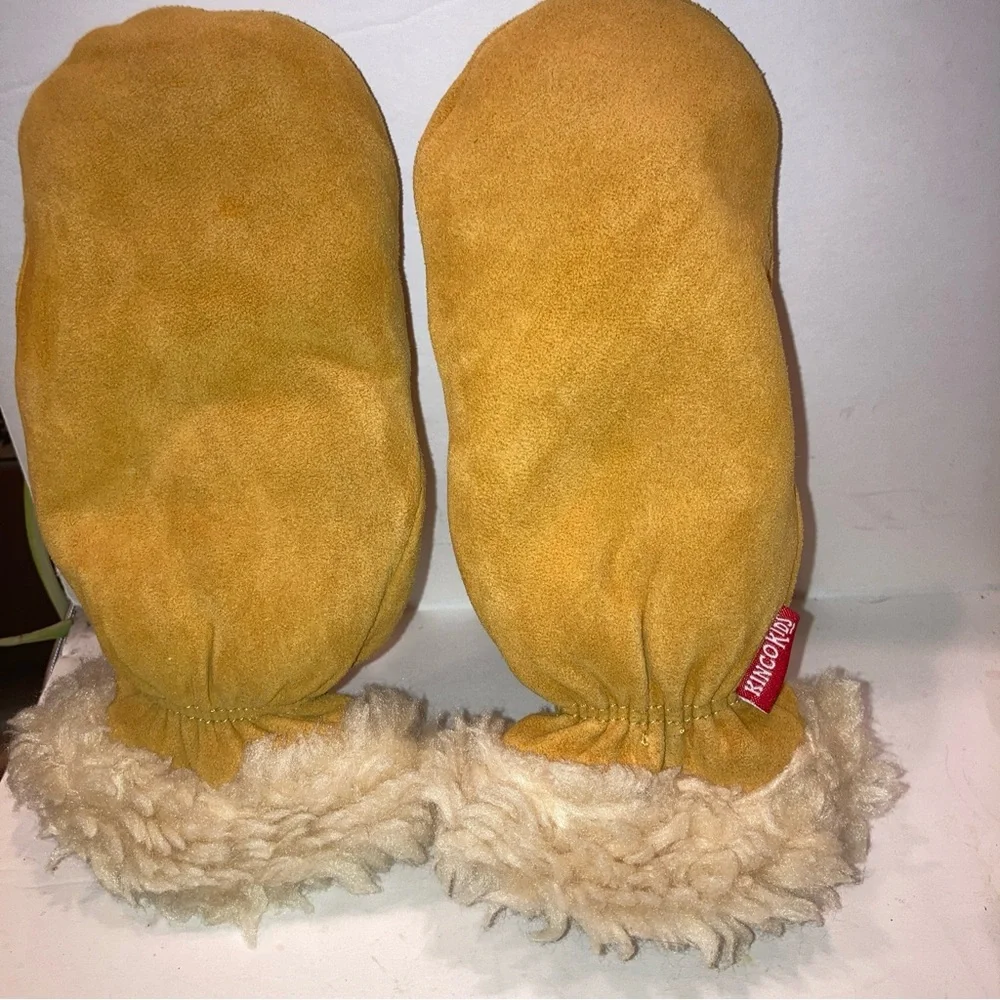 Kinko Kids DEERSKIN Suede Sheepskin Lined BRAND NEW UNISEX Mittens for Kids
